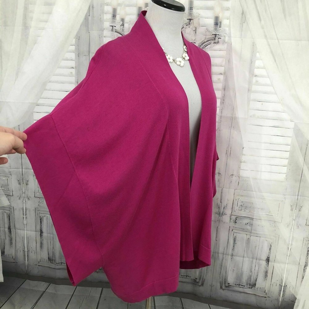 Natori Womens Large Solid Pink Silk Cotton Open Front Cardigan Sweater